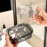 尊慕斯肥皂盒沥水家用卫生间双层香皂盒子厕所浴室创意洗衣皂收纳置物架 水波纹肥皂盒-带兔2只装/混色