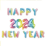 心翼（XINYI）2024新年龙年气球节日跨年装饰公司年会派对背景学校装扮活动布置 2024新年渐变彩虹色字母气球