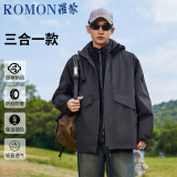 罗蒙（ROMON）三合一冲锋衣男夹克连帽外套女情侣装户外登山服黑色2XL