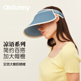 OhSunny防晒帽女春夏大檐防紫外线防晒发箍蛋糕帽空顶太阳帽子 石洗蓝 均码