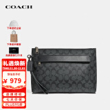 蔻驰（COACH）奢侈品奥莱款男士经典标志拼皮手拿包黑色29508 【品牌授权直供】