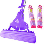 家必洁二代卡式加大吸水胶棉拖把对折免手洗海绵厨房居家墩布卫生间拖把 加强杆紫拖把1支+2头【共3棉头】