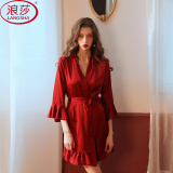 浪莎性感睡袍女法式开衫睡衣宽松高级感情人节冰丝伴娘气质女睡衣浴袍