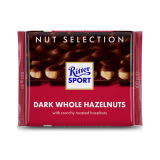 瑞特滋（RITTER SPORT）德国进口榛子果仁牛奶巧克力黑巧克力糖果喜糖 儿童休闲零食礼物 全榛子黑巧克力袋装100g