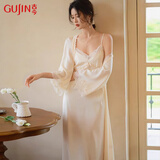 古今（GUJIN）春夏新品性感冰丝睡袍带胸垫睡衣女家居服睡裙仿真丝晨袍套装XL