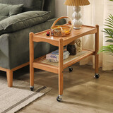 爱必居沙发边几双层储物茶几创意藤编移动边几客厅角几收纳柜 樱桃木色