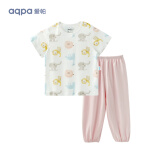 aqpa婴儿内衣套装夏季纯棉睡衣男女宝宝衣服薄款分体短袖 色块动物 73cm