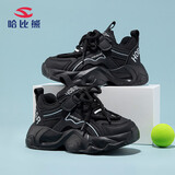 哈比熊（HOBIBEAR）儿童运动鞋春秋网面透气女童运动鞋男女童老爹鞋JD53S82黑色34码