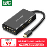 绿联Mini DP转HDMI\/VGA\/DVI苹果电脑转换器迷你DP扩展适用微软苹果电脑接投影仪 转HDMI+VGA+DVI【4K/黑色】20418