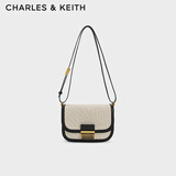 CHARLES&KEITH帆布拼接豆腐包单肩包斜挎包包女包复古生日礼物CK2-80782074 Black黑色 S
