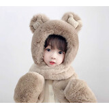 娜梵度儿童帽子秋冬季男童女童围巾围脖手套三件套装男孩女孩一体帽M19 M儿童款卡其色【帽子围巾手套三 均码：2-15岁