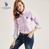 U.S. POLO ASSN.长袖衬衫女士纯棉休闲衬衣刺绣修身舒适防走光百搭女装上衣