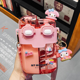 Hello Kitty库洛米儿童水杯女孩学生防摔上学便携可爱高颜值双仓双饮吸管杯子 美乐蒂双饮 780ml -2420+挂件3D贴
