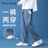 NASA GOOD牛仔裤男四季舒适宽松直筒男裤港风休闲长裤子男 中深蓝 S