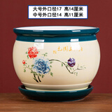 同瑞花盆陶瓷新款新中式简约花盆大号带托盘桌面绿植多肉室内透气盆栽 418-国色（单个） 中号