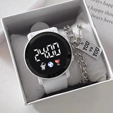 锋上 太空人LED手表男女 学生儿童节电子手腕表简约初高中新年礼物 太空人led圆形手表【白色】