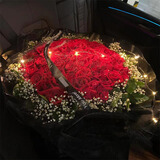 鲜花情99朵红玫瑰鲜花束同城配送女朋友老婆生日花束表白礼物 99朵红玫瑰鲜花绿叶-黑纱拖长 同城配送 支持预约日期