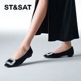 星期六（St&Sat）女鞋春季浅口平底方扣水钻通勤单鞋 10黑色 39