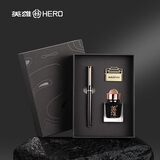 英雄（HERO）钢笔签字笔 商务送礼男女生日礼物学生练字文具 英雄南塘经典黑金夹墨水笔+黑色商务送礼 玄黑钢笔+墨水+礼盒套装