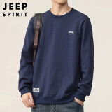 JEEP SPIRIT吉普卫衣男韩版圆领宽松男士卫衣百搭长袖打底衫 深蓝- XL 