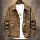 MBA纯棉复古工装夹克男宽松大码春秋薄款日系高端休闲牛仔外套男 卡其色 XL 码