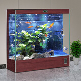 美诺家用鱼缸客厅超白玻璃生态免换水落地免换水一体式水族箱金鱼缸 鸡翅木 100*40*130cm