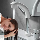 居臣仕分体式水龙头洗脸盆洗手池双孔面盆冷热水龙头分离式可抽拉式洗头 白色 - 双孔分体升降抽拉龙头