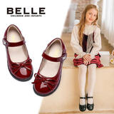 百丽 童鞋女童黑皮鞋春秋软底儿童学生鞋中大童演出鞋单鞋 深红36