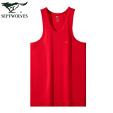 七匹狼男士背心男100%棉纯棉青年打底衫男人工字汗衫男生学生运动背心 红色(1件装) 2XL (180) (推荐体重140-160斤）