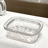 尊慕斯肥皂盒沥水家用卫生间双层香皂盒子厕所浴室创意洗衣皂收纳置物架 水波纹肥皂盒-1只装/透明色