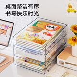 享乐屋桌面收纳盒亚克力透明书桌置物架书籍书本整理盒多层文件架多功能 透明加长3层 加厚PET 分类收纳