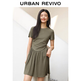 UR夏季新款女装都市气质垂感修身短袖连衣裙UWU740046 深棕绿 L