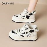 达芙妮休闲鞋女加厚保暖高帮棉鞋厚底雪地靴女鞋子 4023608018 黑白 36 