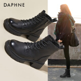 达芙妮（DAPHNE）英伦风马丁靴女2025新款秋冬靴子软皮厚底女靴短靴女鞋百搭靴子女 黑色 跟高4.5CM 38 (240mm) 标准码