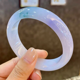 缅甸冰种翡翠手镯正品紫罗兰玉手镯飘绿飘花正圈玉石春带彩手镯子 57号