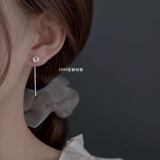 BJYLS999足银玫瑰花耳钉女养耳洞纯银耳线耳环不易过敏免摘耳饰礼物女 999足银玫瑰花银色（耳线款）