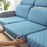 忆自然弹力沙发套罩全包套海绵坐垫套四季通用套盖布巾沙发笠单双人组合 拉花菱形格-水蓝 单人套 宽65-85cm*长65-85cm