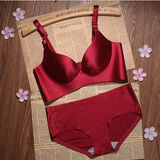 KJ文胸无钢圈内衣女无痕聚拢文胸套装调整型上薄下厚按摩一片式胸罩 本命年酒红色套装 75B /75A=34AB通杯