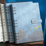 嘉然恒国潮活页本B5笔记本本子搭扣高颜值故宫中国风商务皮面记事本日记本工作日志会议记录本文具定制蓝灰色
