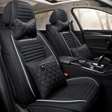 老垫家新款亚麻汽车坐垫四季通用座椅套布艺座垫全包围汽车座套 风雅-活动腰靠-神秘黑-豪华版 朗逸桑塔纳速腾捷达宝来帕萨特