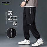 Foss Phil裤子男士春夏季宽松运动工装束脚直筒运动休闲裤3308黑色XL
