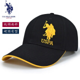 U.S.POLO ASSN.保罗帽子男士纯棉硬顶棒球帽polo女春夏秋遮阳防晒太阳帽潮流休闲 黑色金标（硬顶款） 可调节(54-60)cm