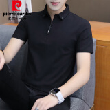 皮尔卡丹（pierre cardin）高档品牌短袖T恤男夏季男士POLO新款中青年时尚休闲翻领舒适上衣 T118黑色 2XL 【建议140-155斤】