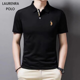 劳伦拉保罗高端品牌短袖POLO衫男装夏季新款大码商务休闲珠地棉打底上衣T恤 黑色 2XL （建议160-180斤）