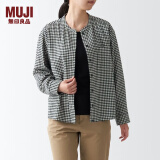 无印良品（MUJI）女式 法兰绒 立领衬衫 格子内搭 衬衣 纯棉全棉 女士秋款BCB19C1A 黑色格纹 S