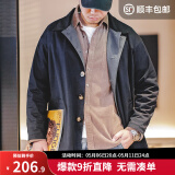 马登工装 美式休闲撞色巴尔玛肯风衣重磅宽松中长款大衣外套男春季 藏青色 XL