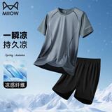 猫人（MiiOW）凉感运动套装男士夏季潮流冰丝速干短袖T恤男跑步短裤男两件套