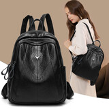 tushky双肩包女2025新款韩版潮百搭真皮休闲时尚软皮旅行包背包新款礼物 黑色