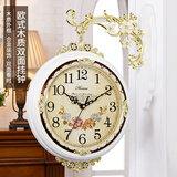 汉时（Hense）双面挂钟欧式现代田园客厅时钟创意时尚挂表中式简约石英钟HDS01 白色大号