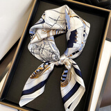 艾予曼 小方巾丝巾女防晒纱巾新款70方巾时尚洋气百搭母亲节礼物送妈妈 航海 70*70cm，需要礼盒联系客服